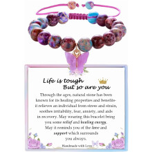 Colorful Imperial Jasper Bracelet with Butterfly Charm – Christmas/Birthday Gift for Daughter, Granddaughter, Bestie | Compatible with Healing Stone