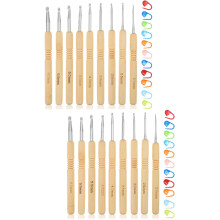 2 Sets Yarn Knitting Hooks Crochet with Wooden Handle 9 Pieces