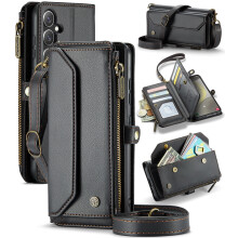 CaseMe Leather Wallet Case for compatible with Samsung Galaxy S24 Plus – RFID Blocking, 10-Card Holder, Zipper Bills Slot, Magnetic Strap