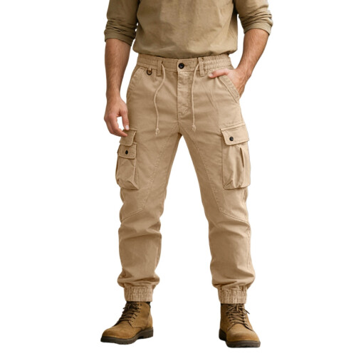 Men's Cargo Pants Solid Color Work Trousers 1 Pair