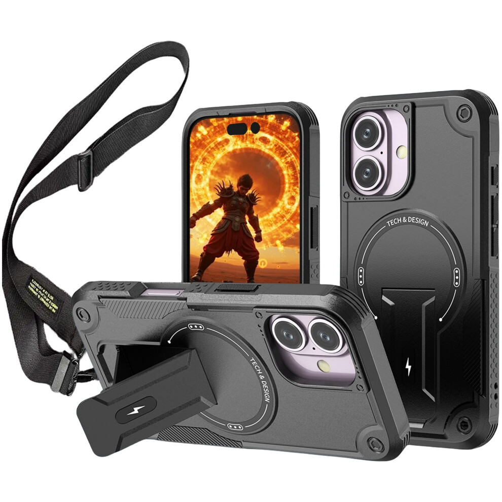 Ccsmall Iphone 16 Case Â Crossbody, Kickstand, Magsafe Compatible, Military-Grade Armor, Adjustable Lanyard Â Dj Black 9479868594364