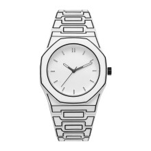 Montre homme analogique à quartz, boîtier octogonal serti de diamants, style BD : échelle bâton, aiguilles lumineuses, bracelet amovible