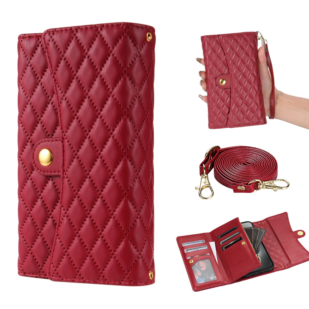 Iphone 12 & 12 Pro Wallet Case Â Pu Leather Crossbody With Card Holder, Zipper Pocket & Strap, 6.1", Red 9479868414648