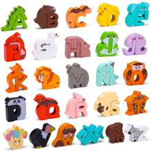 Quebra-cabeça de madeira com 52 peças de animais do alfabeto, jogo de encaixe ABC para crianças de 3 a 5 anos, brinquedos educativos pré-escolares