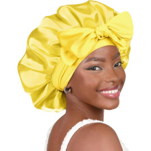 Gorro de seda para dormir para mujeres, gorro ajustable de doble capa de satén, reduce la fricción y previene el encrespamiento en cabello rizado
