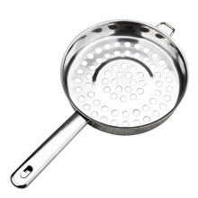 Stainless Steel Large Mesh Strainer with Long Handle Flat Bottom Cooking Colander Perforated Slotted Spoon for Kitchen