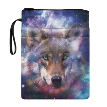 Book Organizer Bag with Zipper Polyester Fabric Book Protector with Washable for Paperbacks Reusable Easy Carry Book Case Galaxy Wolf