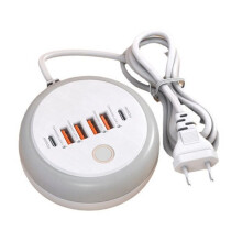 Round PD20W Platoon Charger A+C Multi-Port Intelligent Fast Charger with Touch LED/Fill Light UK Plug