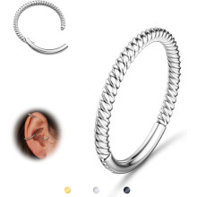 Hengslede neseringer i 316L kirurgisk stål med sømløse vridde klikkører til brusk, septum, konkylie, tragus, tårn, daith og helix for kvinner –
