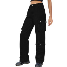 Dame Stretchjeans Petite Jeans til dame Denimvasket Cargobukser med flere lommer Lange, casual bukser til dame
