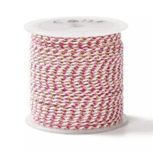 1 Roll Handmade 4-Ply Polycotton Cord Macrame Cotton Rope with Gold Wire 1.5mm-Light Coral