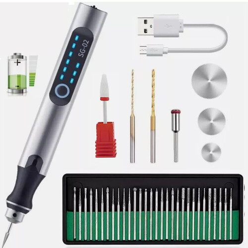 Mini Cordless Electric Engraving Pen with 33 Drill Bits, Grey