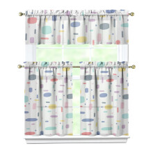 Abstract Geometric Kitchen Curtain Valance 3-Piece Set, 27.5x36", for Small Sink Windows – Compatible with Standard Rods