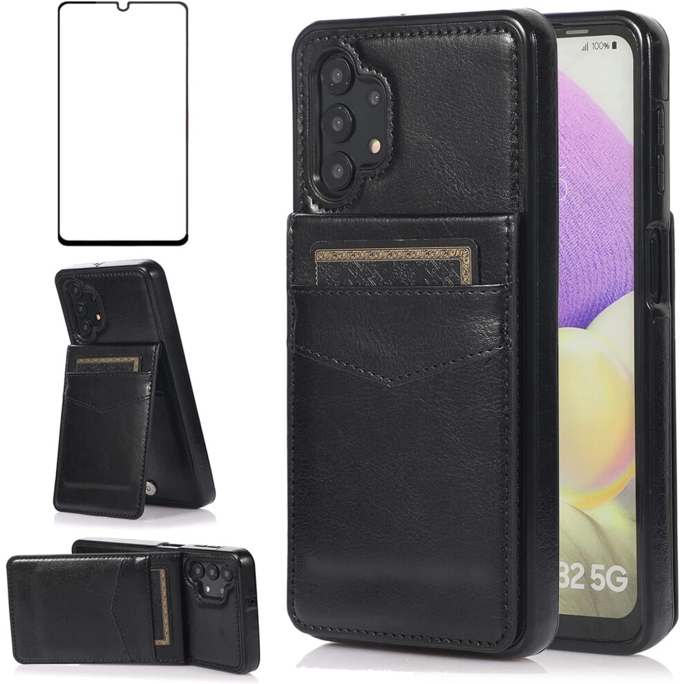 Phone Case For Samsung Galaxy A32 5G (6.5") Â Compatible With A32 5G, Hd Screen Protector, Credit Card Holder, Wallet Stand, Leather Cover Â Black 9365509208649