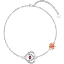 925 Sterling Silver Red Birthstone Heart Bracelet for Women – Dainty Rose Design, Fine Jewelry Gift for Her, Mom, Wife (Birthday, Anniversary,