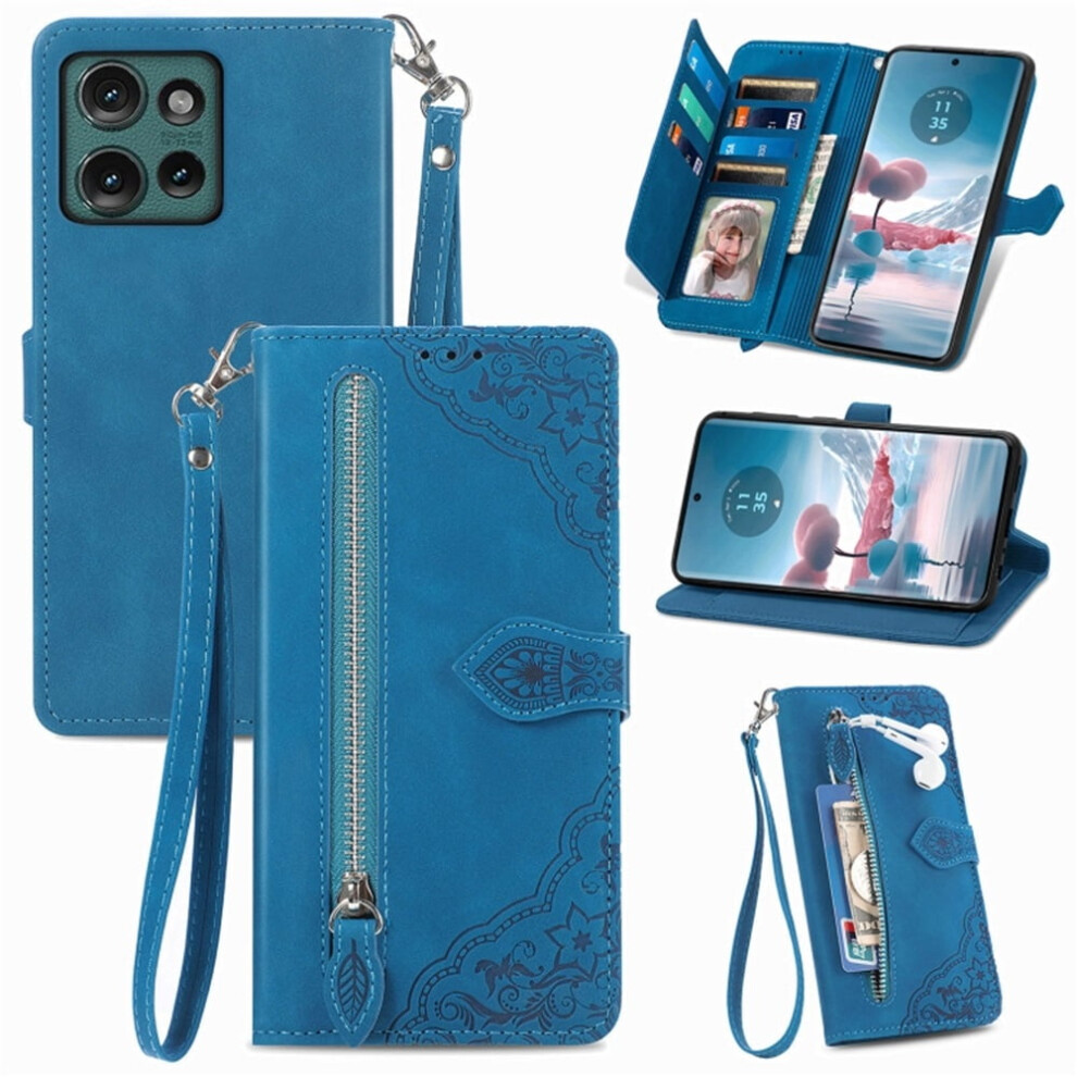 Motorola Edge 2024 6.6" Case Â Pu Leather Magnetic Flip Wallet With Lanyard, Wristlet & Zipper Card Holder 9028731591605