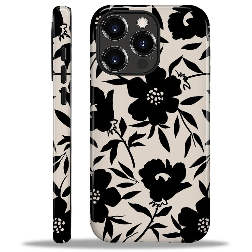 Floral Shockproof Duallayer Protection Case Compatible With Magsafe With Raised Camera Guard For Iphone 16 Pro Black 9092120209198