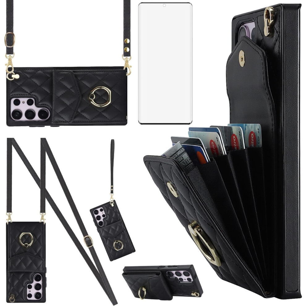 Galaxy S23 Ultra 5G Phone Case With Wallet, Tempered Glass Protector, Wrist Strap, Rfid Card Holder Â 6.8" 9365509204528