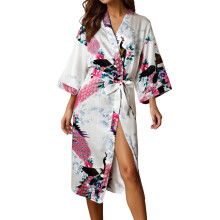Damekåpe med trykk, lang badekåpe, lett badekåpe og loungewear