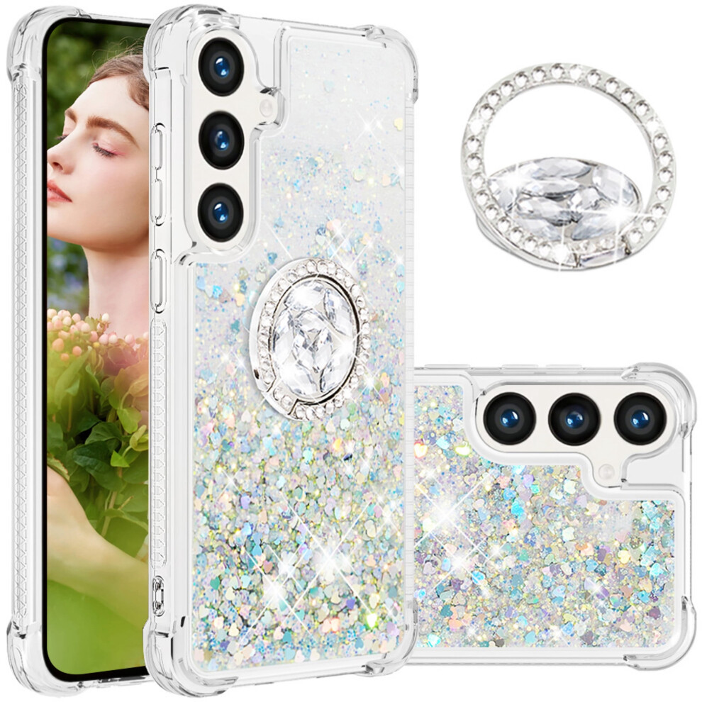 Ccsmall Clear Glitter Case For Compatible With Samsung Galaxy S25 Â Quicksand Sparkly Cover With Diamond Ring Holder, Lsz Silver 9479868593596