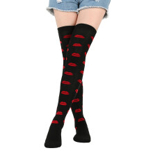 Valentine's Day Womens Stockings Thigh High Over The Knee Socks Heart Lips Pattern Long Knee High Socks For Women Christmas Gift Socks