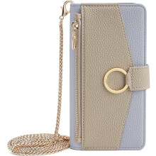 Compatible with Samsung Galaxy S25 – Premium leather wallet case with mirror, 3 card slots, zipper pocket & detachable strap