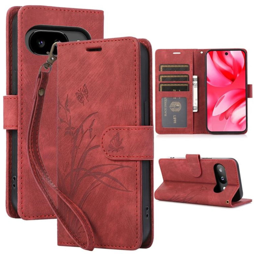 Orchids & Butterflies Embossed Leather Flip Wallet Case With Card Holder & Magnetic Closure For Google Pixel 9A 9028731589404