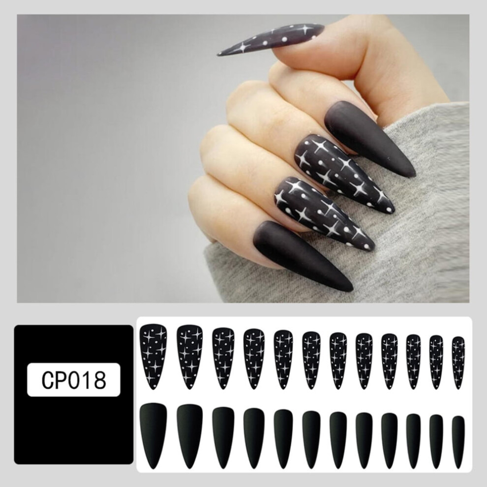 Starry Long Almond Fake Nails Star Pattern Frosted False Nail for Women and Girls Daily Decoration Glue Models