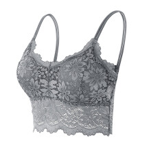 Lace Bralette for Women Padded Bralette Sexy V Neck Camisoles Y2k Tank Slim Cami Crop Top Grey, XXL