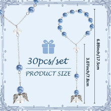30Pcs Blue Acrylic Angel Wings Rosaries – Baptism Favors, Christening Gifts, Wedding Shower & Birthday Party Bracelets – Compatible with Catholic