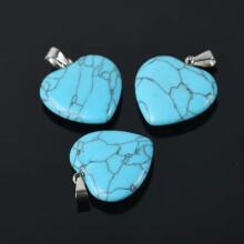 5PCS Heart Shape 16mm 20mm 25mm Natural Stone Dangle Drop Pendants DIY Jewelry-Turquoise-16mm
