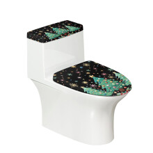 Lid Cover Set for Toilet & Elastic Bottom Toilet Seat Covers Set for Bathroom Home, Polyester, Reusable Christmas Tree