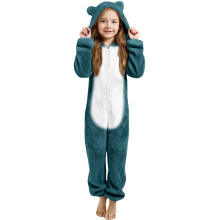Förtjockad pyjamas i ett stycke med björnöron och plyschfoder + pyjamas i ett stycke med huva, åldrar 3-12, 160, mörkgrön