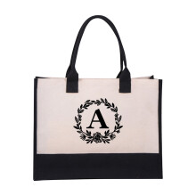 Bolsa feminina de lona, estilo europeu e americano, com letras, para praia e compras.