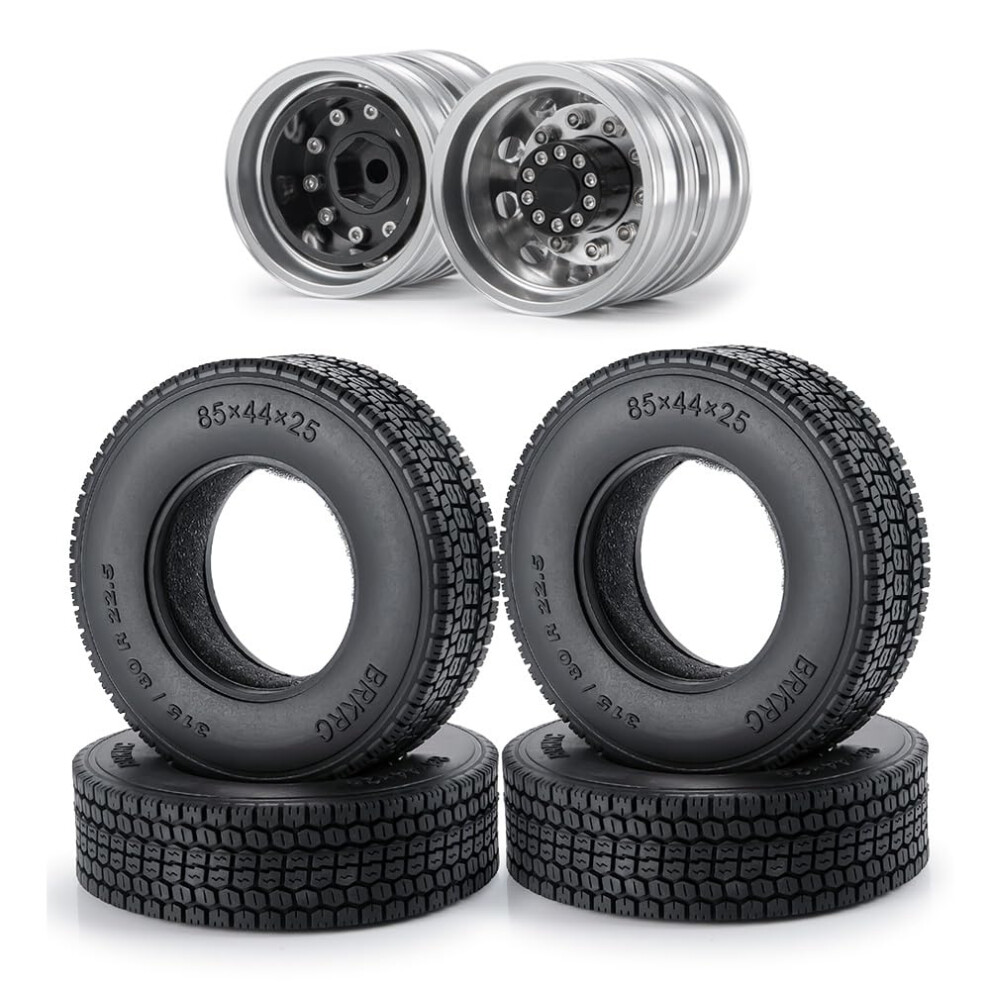 2Pcs 25Mm Metal Rear Wheel Hubs And 4Pcs Tires For 1/14 Tamiya Rc Trailer Truck, Durable Easy Install 9771547574644