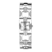 Luksuriøst dameur med kvartsur i elegant tone og armbånd med firkantet urskive