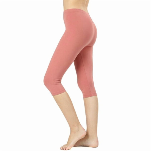 Women's Essential Basic Cotton Spandex Stretch Below Knee Length Capri Leggings