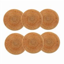 Round Braided Placemats Set of 6,Natural Rattan Handmade Heat Resistant Thick Hot Table Mats,Washable Placemats.(10cm,3.9in)