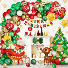 Christmas Balloon Garland Arch with Red, Green, White & Gold Balloons – Santa, Elk, Candy Cane, Merry Christmas Mylar Foil Balloons, Xmas Party