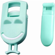 Confezione da 2 mini piegaciglia con cuscinetti di ricambio in omaggio, kit da viaggio portatile per trucco occhi parziale/completo (ciano sorridente)