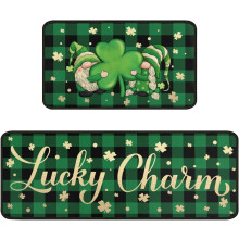 Faptoena St. Patrick's Day Kitchen Rugs Set of 2, Non-Slip Rubber Backing, Absorbent & Waterproof Runner Rug for Sink/Laundry Room
