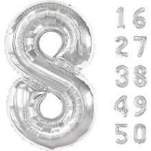 40" Silver Number 8 Mylar Balloon – Jumbo Foil Helium Balloon for 18th, 28th, 38th, 80th Birthday & Anniversary Party Decor – Compatible with
