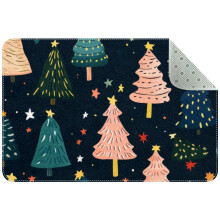 Cute Seamless Christmas Tree & Stars Small Area Rug, Non-Slip Washable Indoor Mat for Kitchen, Bedroom, Living Room, Entryway