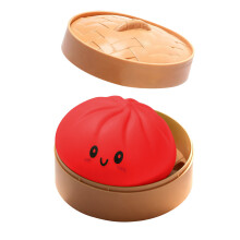 (Bright Red) Baozi Squishy Toy, Soft Cute Slow Rebound Simulation Steamed Bun Stress Relief, Portable Squeeze Toy Office Decor