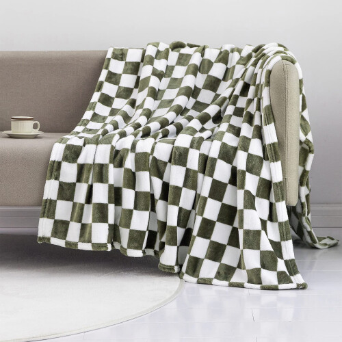 Checkered Flannel Throw Blanket 100x70cm Black White