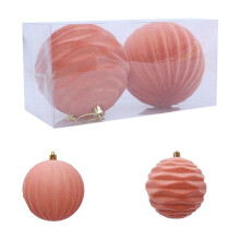 Orange Christmas Tree Flocked Balls 10Cm Large Size For Decorations Set Of 2 Flock Material