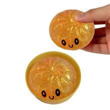 (Orange) Glitter Steamed Bun Squishy Toy, Cute Stress Relief Fidget Toy, Portable Kneading Decompression Toy