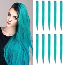 22" Farvede Clip-in Hair Extensions til Børn, Blågrøn & Blå, 10 STK., Syntetisk Glat Parykke, Kompatibel med Børnehår