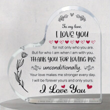 Acrylic Heart-Shaped Decorative Plaque – Romantic "I Love You" Keepsake, Gift for Him/Her, Boyfriend/Girlfriend, Wife/Husband, Birthday Gift,