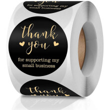 Thank You Stickers Labels Seals Thank You for Supporting My Small Business Stickers Roll,Gold Foil Fonts Black Thank